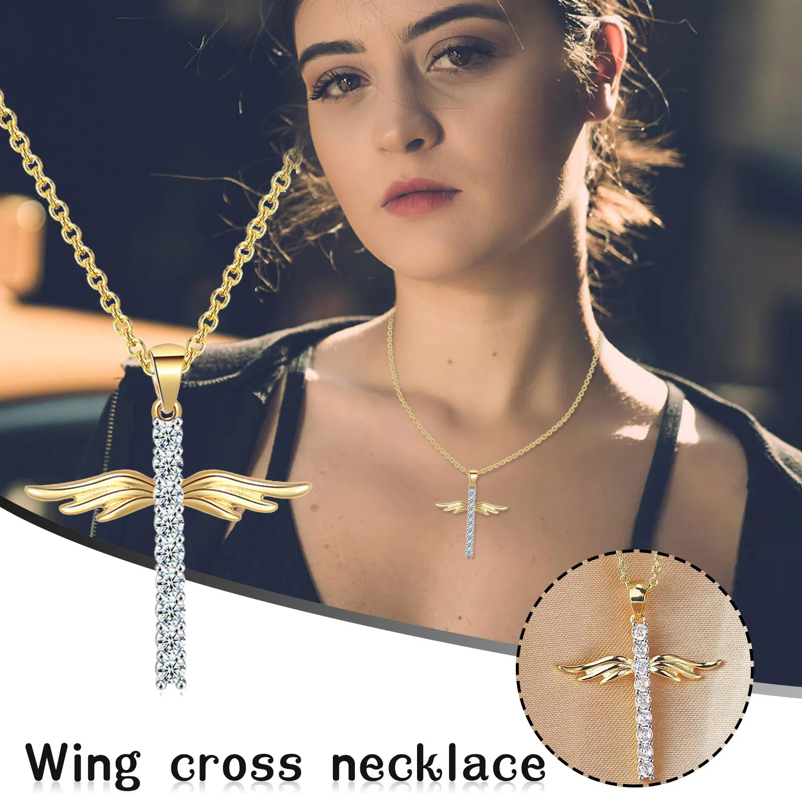 Necklace For Women Dichroic Electroplated Zircon Gold Pendant Angel Gold Cross Necklace Collares Para Mujer Collier Femme 1
