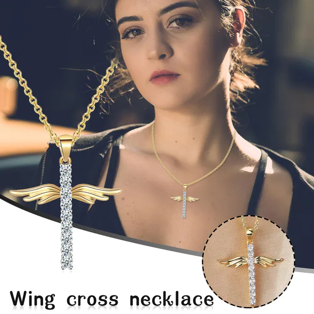 Necklace For Women Dichroic Electroplated Zircon Gold Pendant Angel Gold Cross Necklace Collares Para Mujer Collier Femme 1