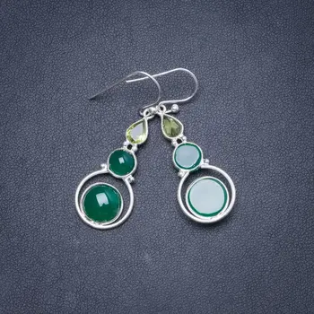 

Natural Chrysoprase and Peridot Handmade Unique 925 Sterling Silver Earrings 1.75" Y1726
