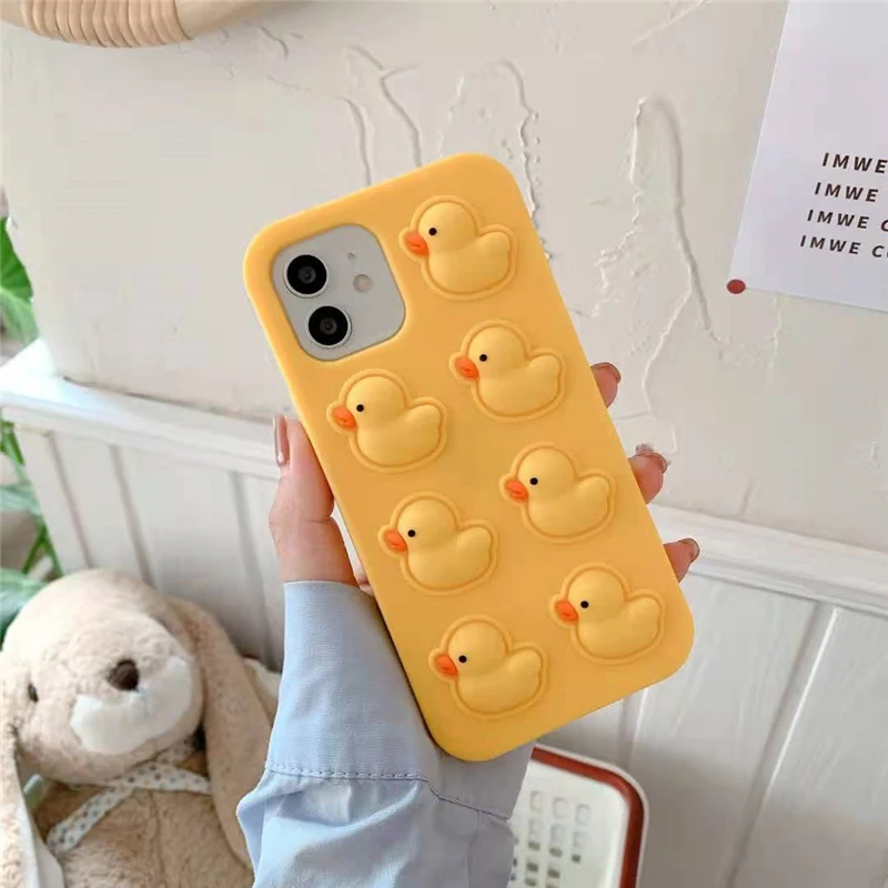 Agrotera Soft Silicone Case Cover for iPhone 7 8 Plus X XS XR 11 Pro Max SE 2020 12 Pop it Fidget Toys Rubber Yellow Duck