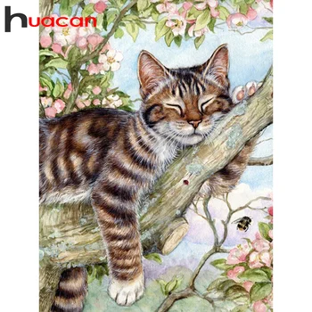 

Huacan Full Square/round Diamond Painting Cat Diamond Embroidery Mosaic Animal Handicraft Home Decoration