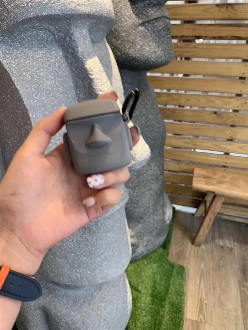 3D милый Пасхальный остров Moai чехлы для наушников для Apple Bluetooth гарнитура Airpods 1 2 силиконовый защитный рукав кожи брелок «Обложка»