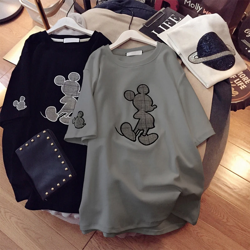 Disney Women T-shirt Mickey Mouse Cartoon Letter Printing O-neck Short-sleeved