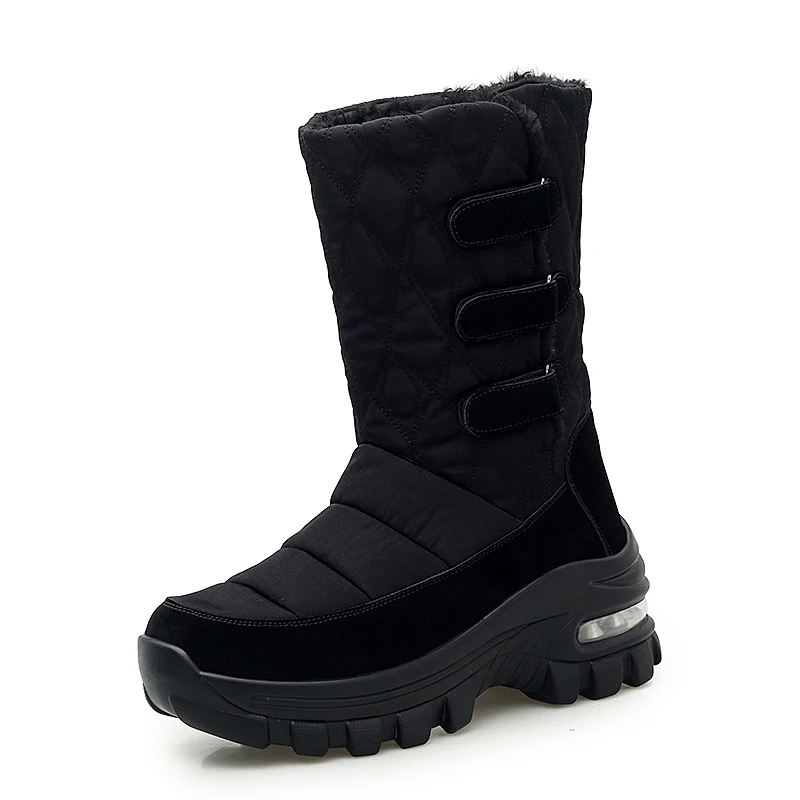 black STS Women's Winter Snow Boots Winter Warm Shoes With Fur Ladies Short Boots Waterproof Platform Plush Outdoor Walking Footwear - Color: black