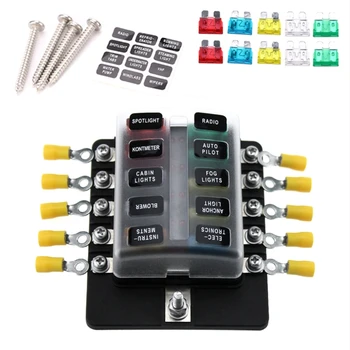 

10 Way Blade Fuse Box Holder Fuse Blocks Red Led Indicator 10Pcs Fuses 10Pcs Terminals for Car Boat Marine Caravan Truck 12V 24V