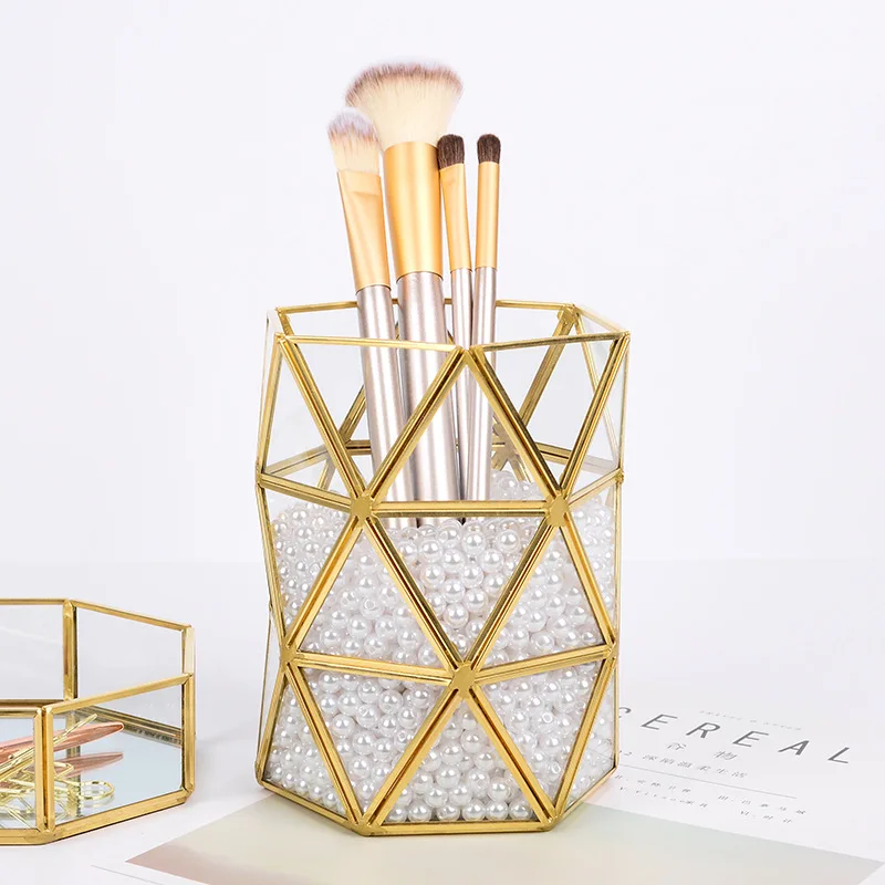 1Pc Nordic Crystal Makeup Brush Holder Desktop Eyebrow Pencil Storage Bucket Jewelry Cosmetic Organizer