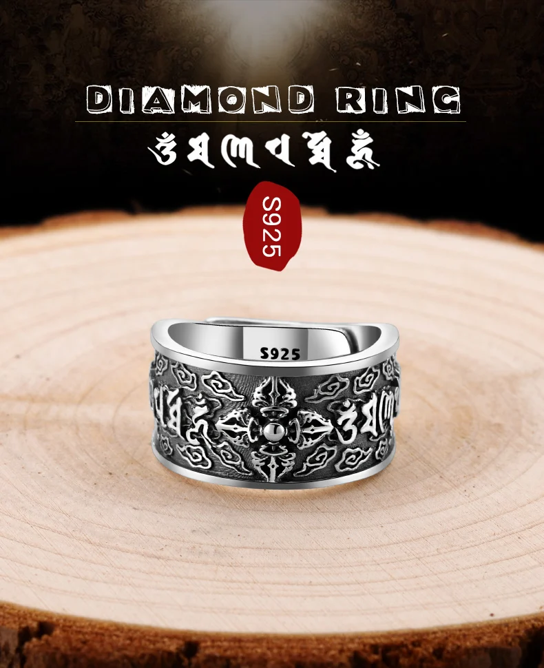 ZABRA 925 Sterling Silver Religion Adjustable Ring Jewelry Trendy Biker For Women Men Lovers Anniversary Birthday Wedding