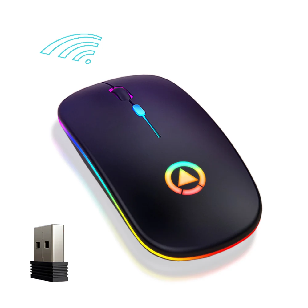 2 4G Бесшумная беспроводная мышь RGB со светодиодной подсветкой 1600 точек/дюйм