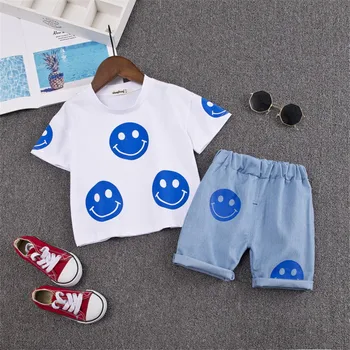 

Children Cotton Clothing Outfits Baby Boys Girls Cartoon smile T-Shirt Pants 2Pcs/Sets Tracksuits Kids Summer Cloth Infants Sets