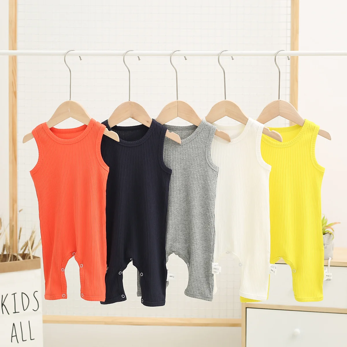 

Tong Home 2019 Spring And Summer New Style Korean-style Childrenswear Baby BOY'S Girls Simple-Style Thread Vest Crawling Clothes