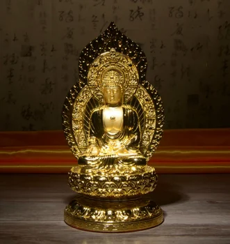 

11.8" Chinese Resin Gild Buddhism Kwan-yin Guan Yin Boddhisattva Buddha Statue