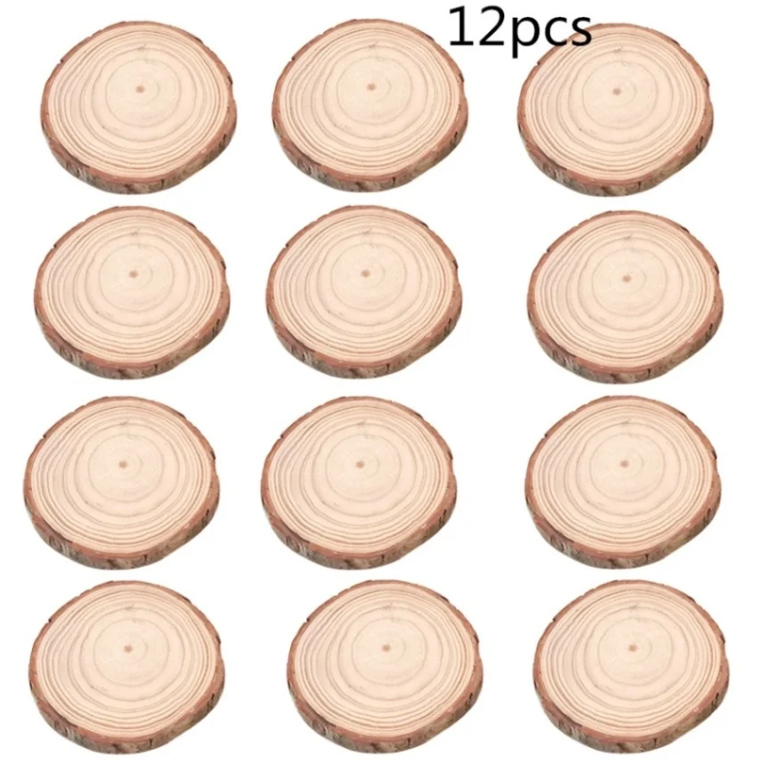 Необработанные кусочки натурального дерева круги с деревом кора бревна Диски Круглый сырой древесной стружки для DIY ремесла Свадебная вечеринка живопись Декор - Цвет: 12pcs