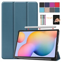 Coque en cuir PU à trois volets pour Samsung Galaxy Tab S6 Lite, 2020, 10.4, SM P610, SM P615, antichoc, avec stylet, étui pour tablette