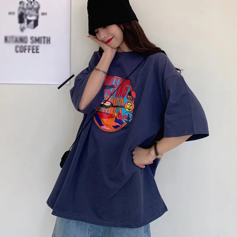 Harajuku Long T-Shirt Loose Letter Printed Women Tshirt Loose Female Tee Tops Large Size Summer T-Shirts