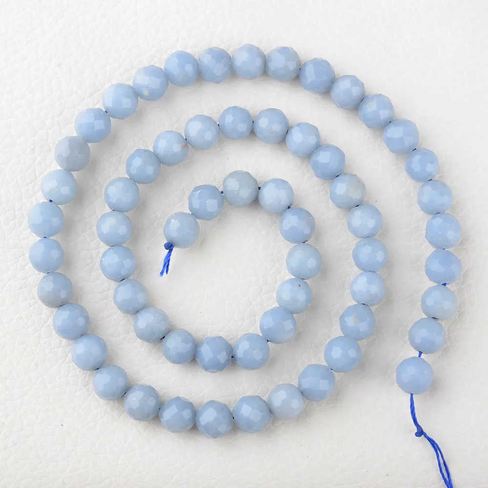 Blue Angelite 6.5mm Round Faceted Beads Angel Stone Blue 15.5
