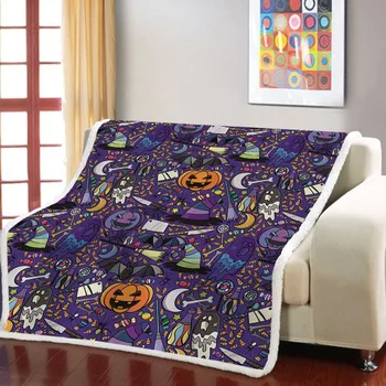 

Pumpkin/Castle Hooded Blanket Happy Halloween Fleece Blanket Home Textile Wearable Blanket 3D Print For Adults Throw Blanket