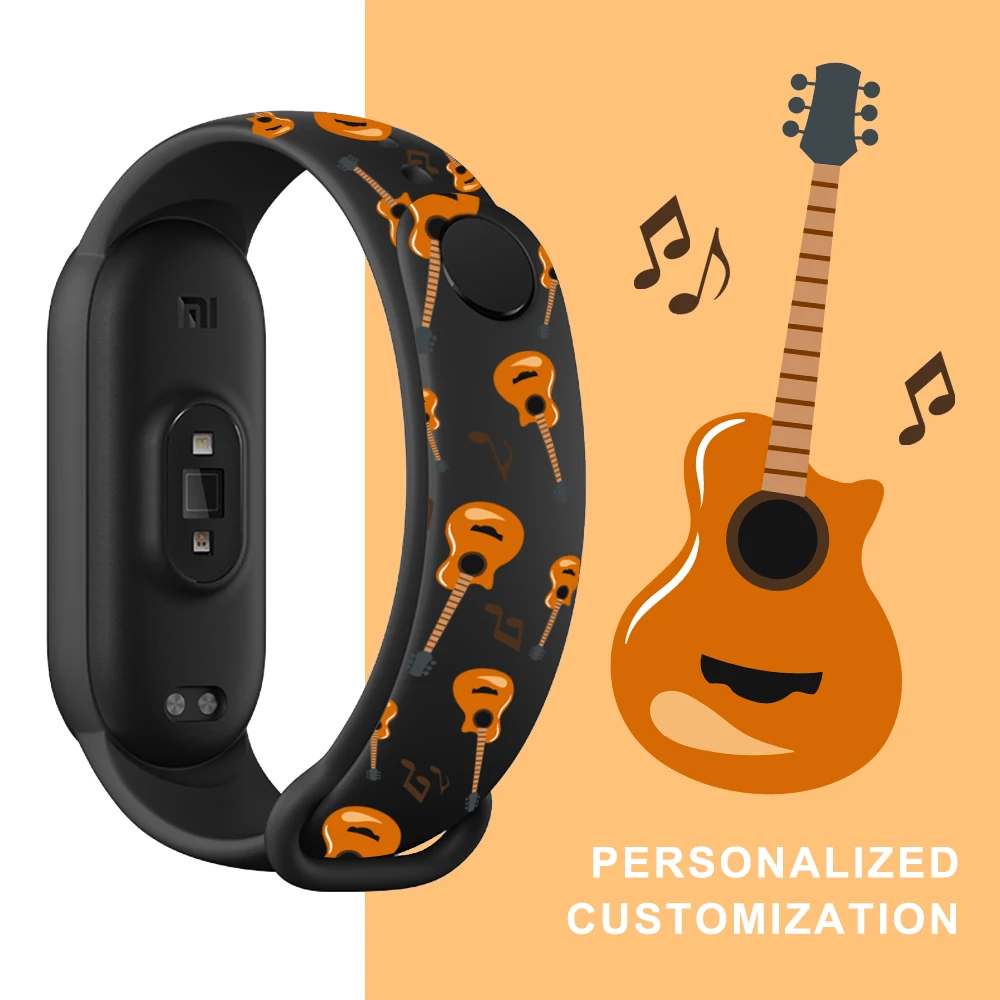 Гитарный ремешок для Xiaomi Mi Band 6 5 4 3 сменный Браслет Мультяшные силиконовые