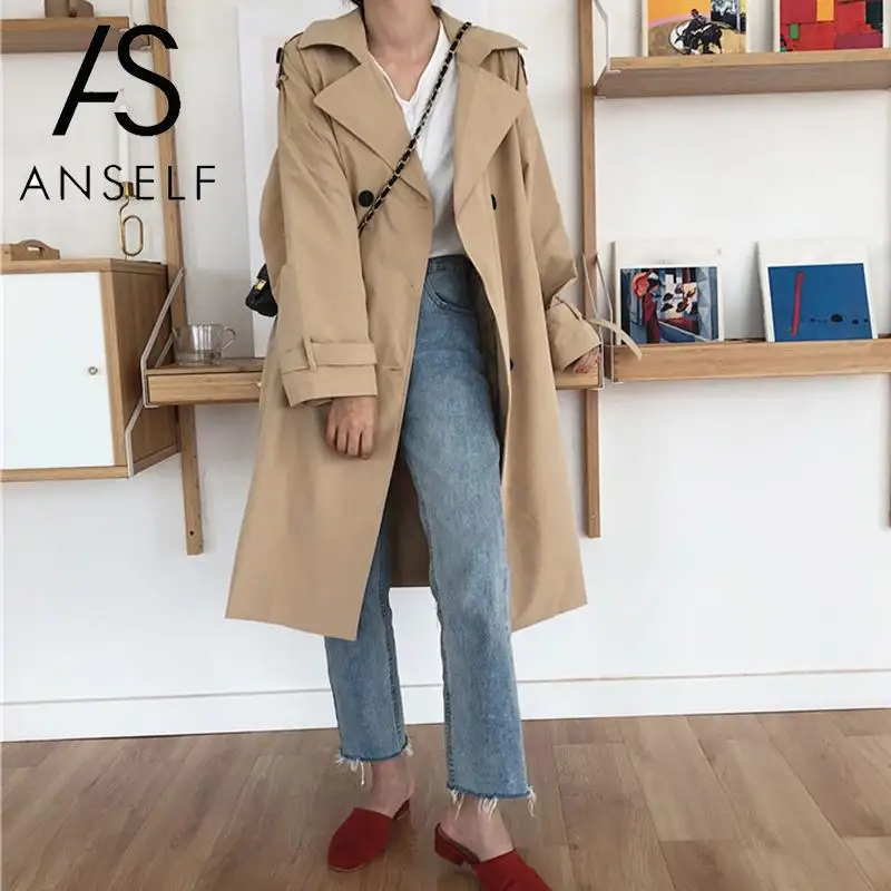 Fall Winter Women Trench Coat Large Lapel Solid Long Coat Double-breasted Long Sleeve Pocket Casual Outerwear Women Clothes