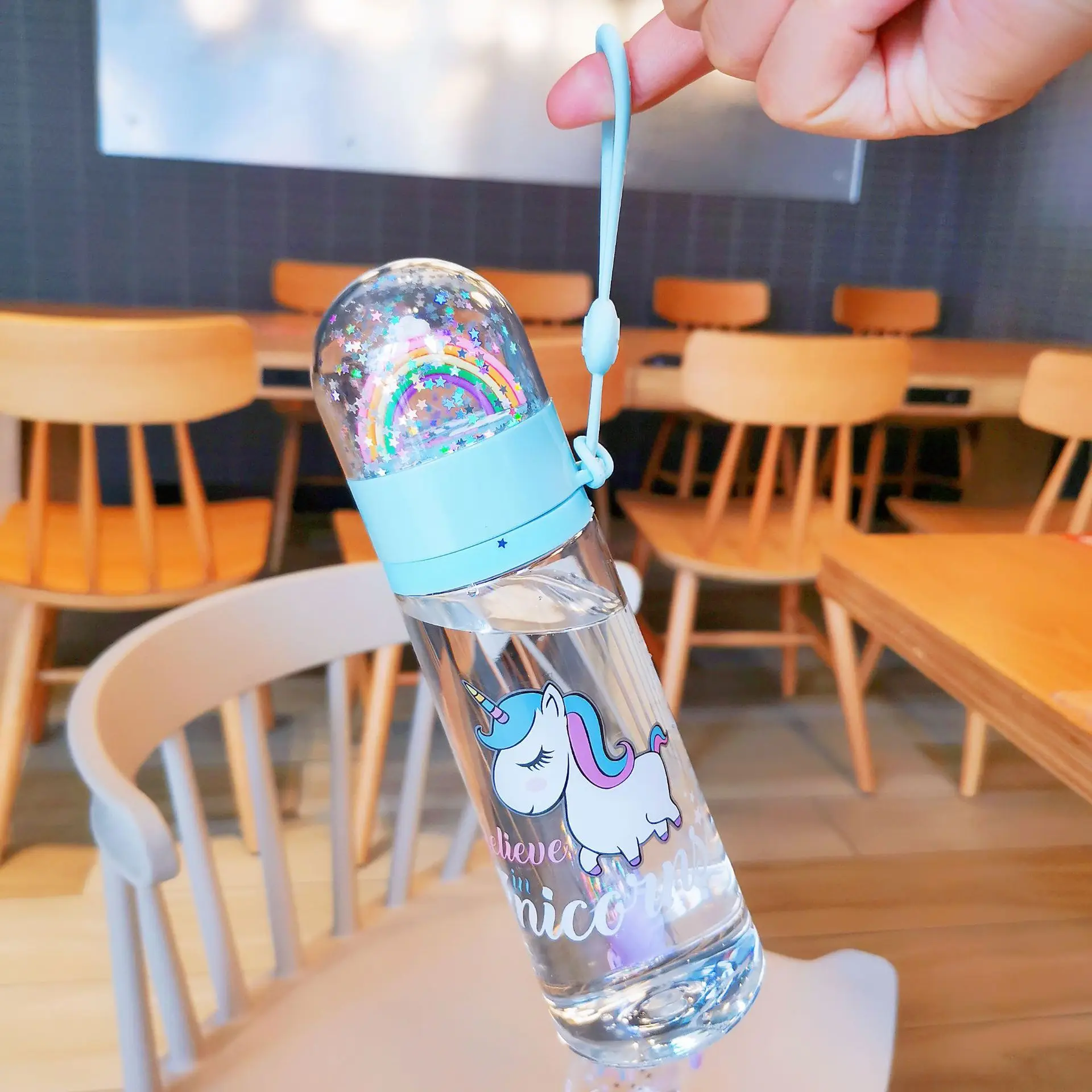 Water Bottle Sports Water Bottle Sports Bottle Plastic Water Bottle Plastic Cup Water bottle cute unicorn creative micro landscape interesting design rainbow color girl portable
