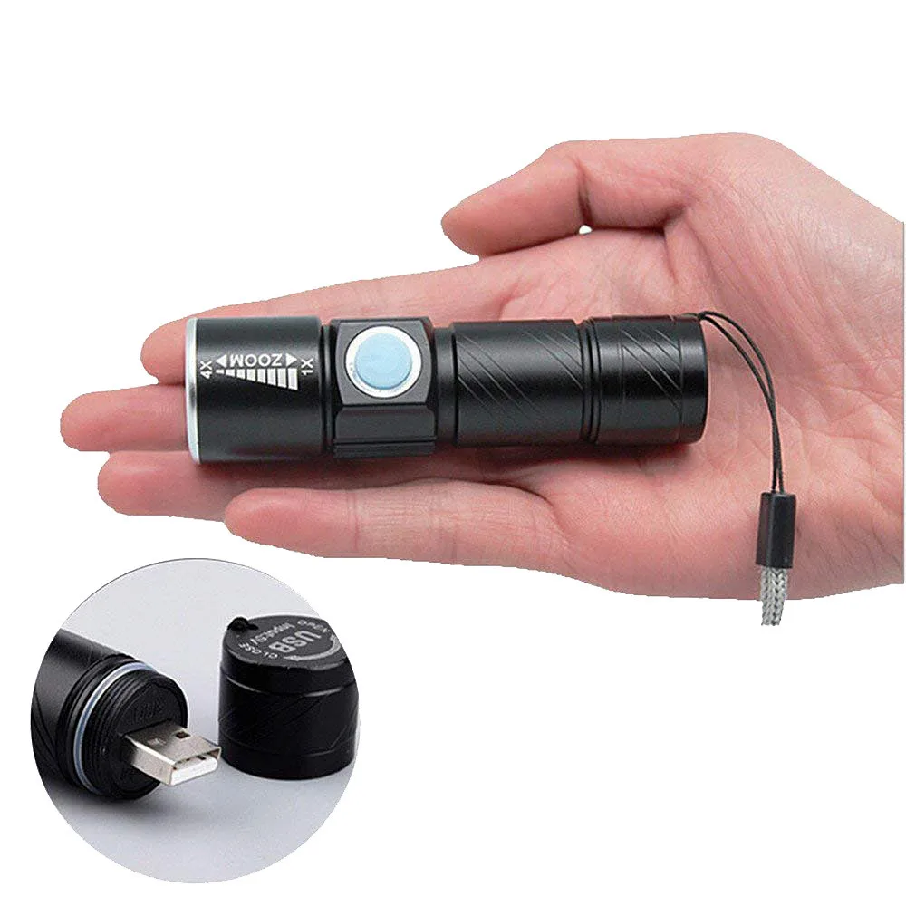 

Mini USB Torch Rechargeable LED Flashlight Super Light Q5 Zoomable 3 Modes Adjustable Focus Flashlight Torch Light for Sport&Out
