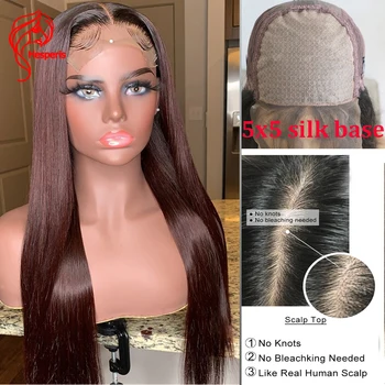 

Hesperis 99J Ombre Human Hair Wigs Brazilian Remy Hair 5X5 Silk Base Closure Wigs Transprent Lace 5x5 Scalp Top Closure Wigs