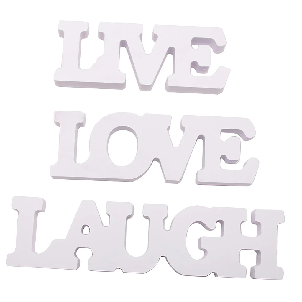 3 Pieces/Pack White Wood Cutout Sign LAUGH LIVE LOVE Housewarming Gift for Friends and Families
