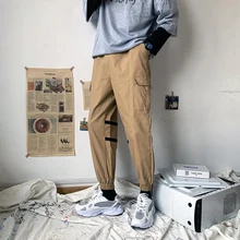 Рабочие брюки мужские модные однотонные повседневные хлопковые мульти-комбинезоны с карманами мужские уличные хип-хоп свободные спортивные штаны мужские