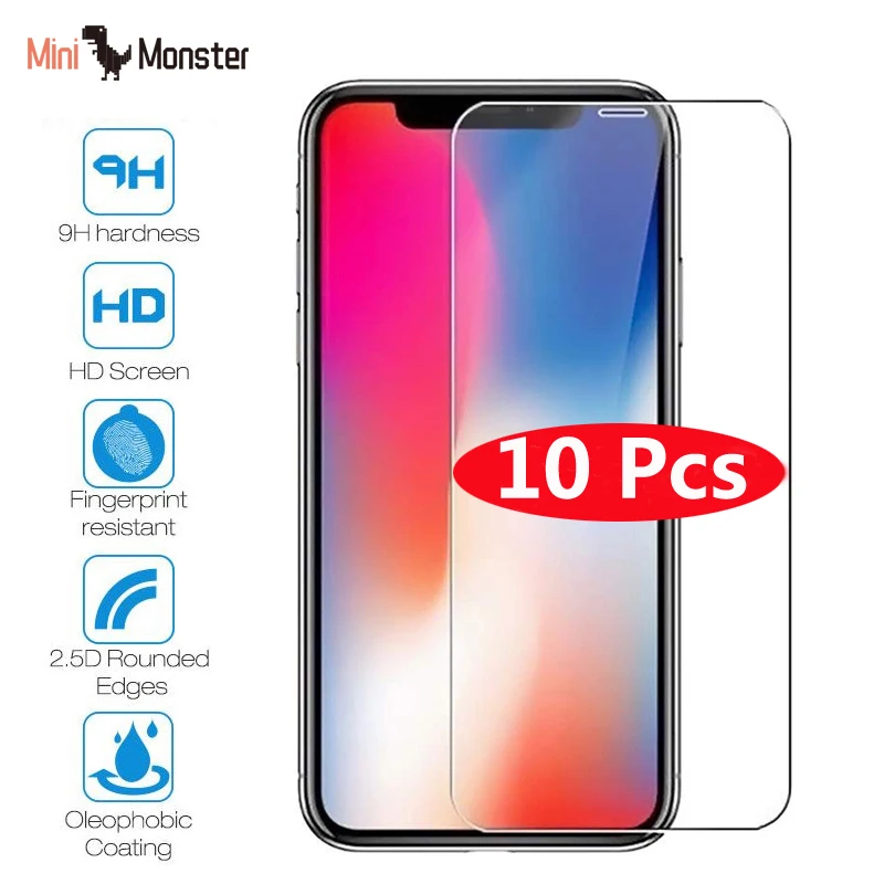 10 шт. закаленное стекло для iPhone X XS MAX XR 5 5S SE 5c Защитная пленка экрана 6 6s 7 8 Plus 11