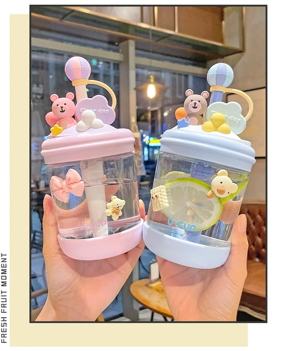 Kawaii Bear Pastel Style Straw Bottle - Limited Edition