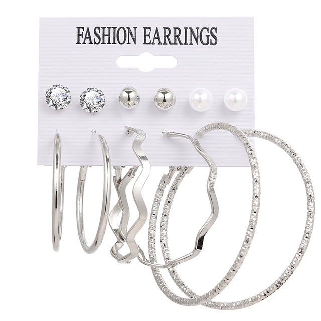 Fashion Women's Earrings Set Pearl Hoop Earrings For Women 2021 Bohemian Geometric Big Circle Gold Star Heart Earring Jewelry