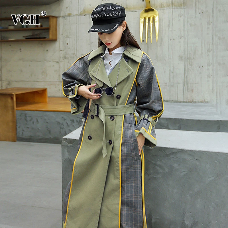 VGH Casual Patchwork Plaid Windbreaker For Women
