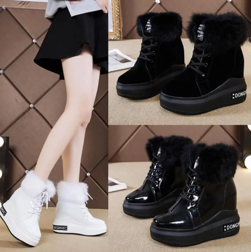 Botas mujer invierno/ г. Зимние очень теплые женские зимние ботинки на толстой подошве пикантные женские ботинки на высоком каблуке 10 см плюшевые хлопковые ботинки