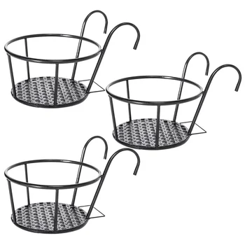

3 pcs Balustrade Planter Holder Durable Iron Flowerpot Shelf Flower Rack Garden Supplies for Fence Balcony