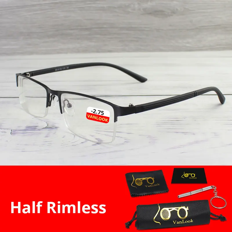 Half Rimless-2.75 Синий светильник, блокирующие близорукость, компьютерные очки для геймеров, мужские очки, близорукие-1-1,25-1,75-2,25-2,75-3,25-3,75-4,00 - Цвет оправы: Half Rimless-2.75
