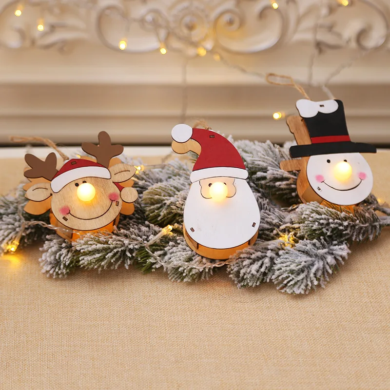 

Christmas Wooden Dolls With LED Christmas Gift Home Decoration Xmas Tree Hanging Decoration Pendants LED Light Dolls