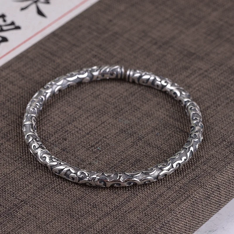 

Goldeer wangcz Pure Silver 990 Retro Thai Silver Women's Arabesque Decorative Pattern Solid round Stick Adjustable Bracelet