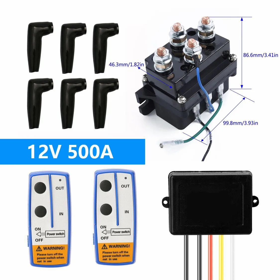 12V 500A Contactor Winch Control Solenoid Relay Twin Wireless Remote