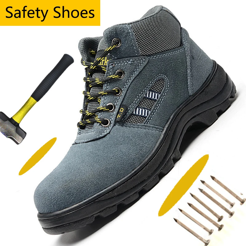 Zapatos de seguridad con punta de acero hombres, botas de trabajo de cuero de gamuza, antideslizantes, para construcción Industrial, indestructibles, de invierno|Botas de seguridad y de - AliExpress