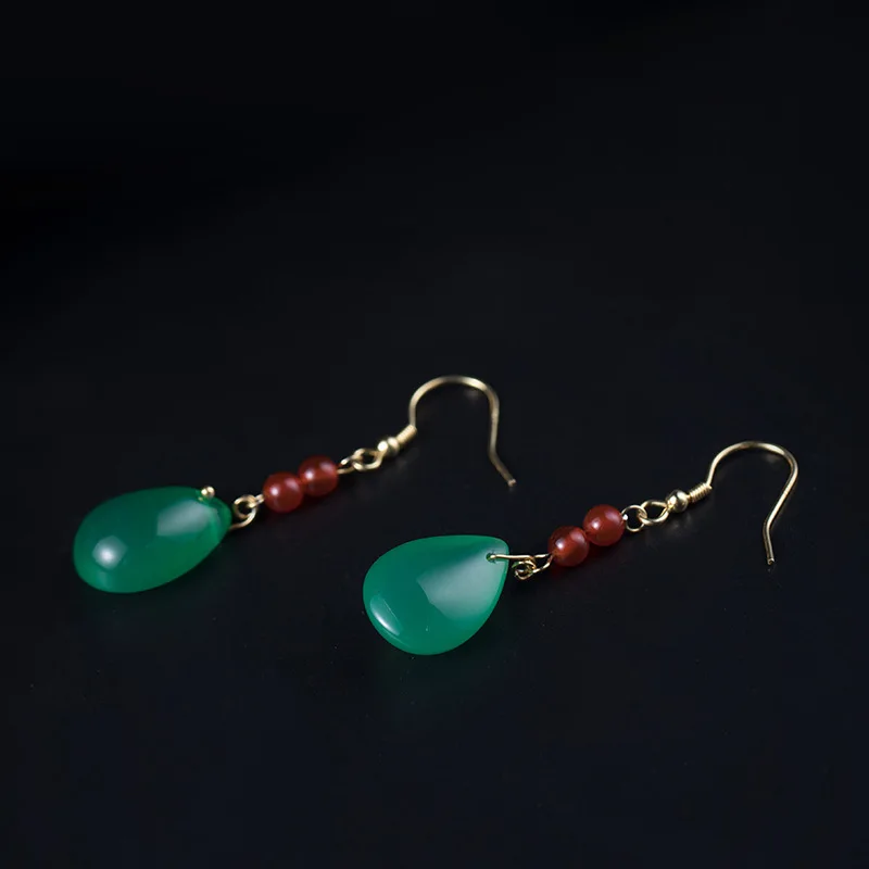 Серебро 925, ювелирные изделия, Зеленый Халцедон, серьги-капли, натуральный камень, этническая элегантность, серьги-Крючки для женщин, женские ювелирные изделия