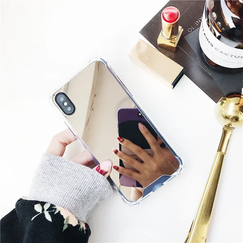 Ударопрочный чехол для телефона для iPhone X XS MAX XR 6 6S 7 8 Plus X роскошный косметический зеркальный девчачий стеклянный ТПУ+ PC чехол для телефона - Цвет: Серебристый