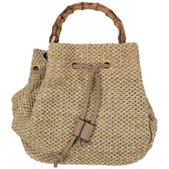 

New Drawstring Women's Straw Bucket Bag Summer Woven Shoulder Bags Shopping Purse Beach Handbag Straw Handbags Travel Bag Tote(K