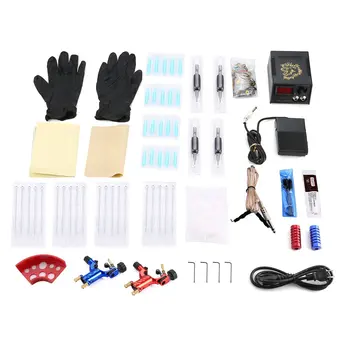 

Red Blue Dragonfly Tattoo Complete Beginner Tattoo Kit 2 Pro Machine Inks Power Supply Needle Grips Tips Tatto Accessories