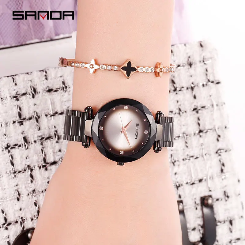 

SANDA New Style Watch Women's Waterproof Fashion Shaking Voice Network Red Celebrity Style Gradient Dial Diamond Set Students WO