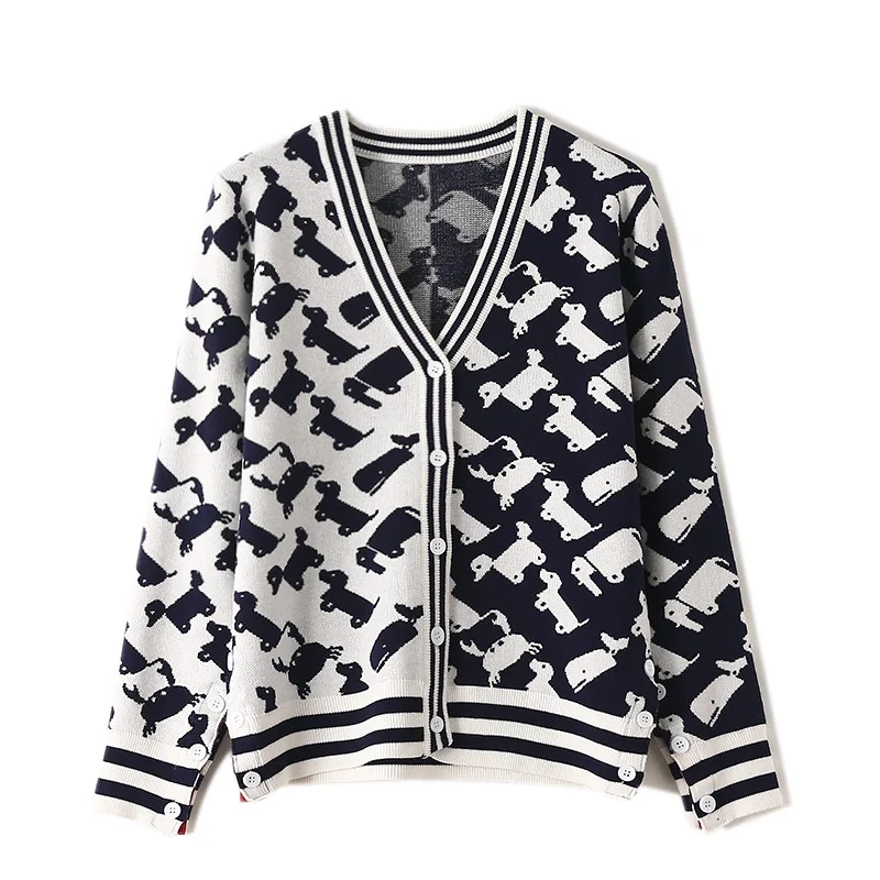 

Animal Print Harajuku Knit Sweater Women Long Sleeve Button Fall Winter Warm Animal Print Jumper Pullover knitted Sweater