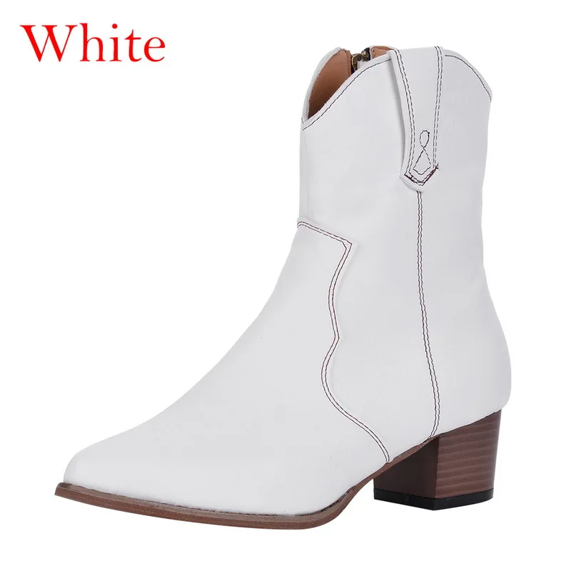 White 1 WENYUJH/ковбойские сапоги в западном стиле; женские сапоги до середины икры; Цвет черный, желтый, белый; зимние сапоги с острым носком; ковбойские полусапожки; женская обувь - Цвет: White 1