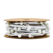 Новые 3 м с искусственным жемчугом бисером металлик цвета: золотистый, Серебристый лента для DIY ремесла подарочная упаковка