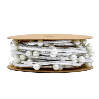 

2020 New 3m Faux Pearl Beaded Metallic Gold Silver Color Ribbon for DIY Crafts Gift Wrapping