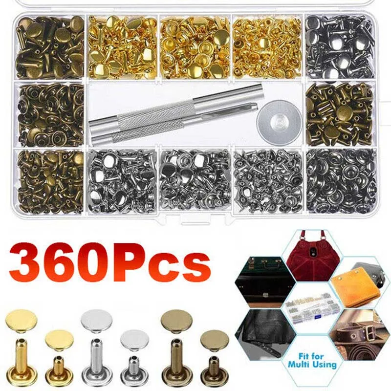 

360pcs/set Leather Crafts Rivets Double Cap Rivet Metal Studs Set Installation Tool Kit for DIY leather crafts
