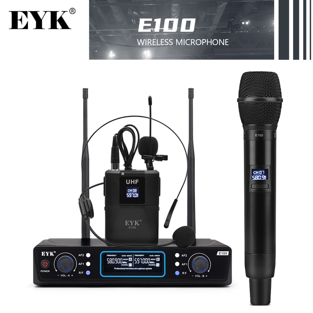PROD 1005001286532444 EYK E100 UHF Wireless Microphone System
Handheld+Bodypack 60M Distance Suitable for Church Classroom Small Show