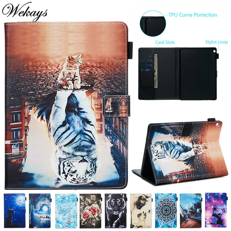 Wekays Cover Cartoon Cat Leather Flip Stand Fundas Case For Coque Huawei Mediapad M3 Lite 10.1 BAH-W09 BAH-AL00 Cover Cases Capa